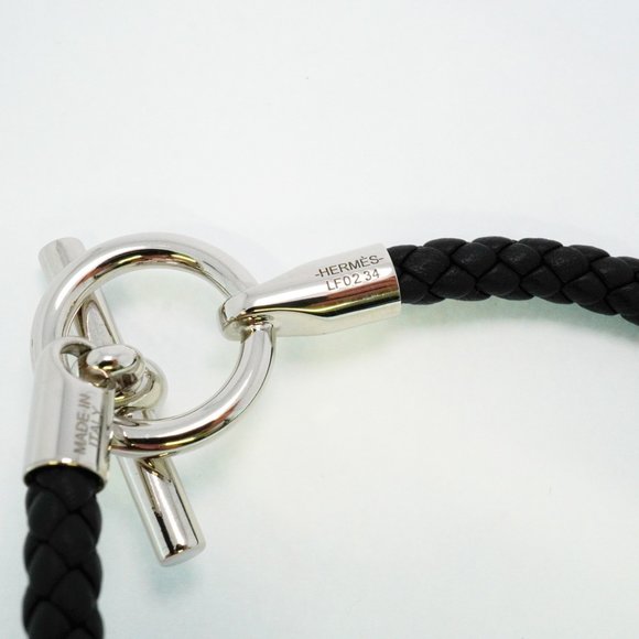 Hermes bracelet Grennan metal leather silver black men's